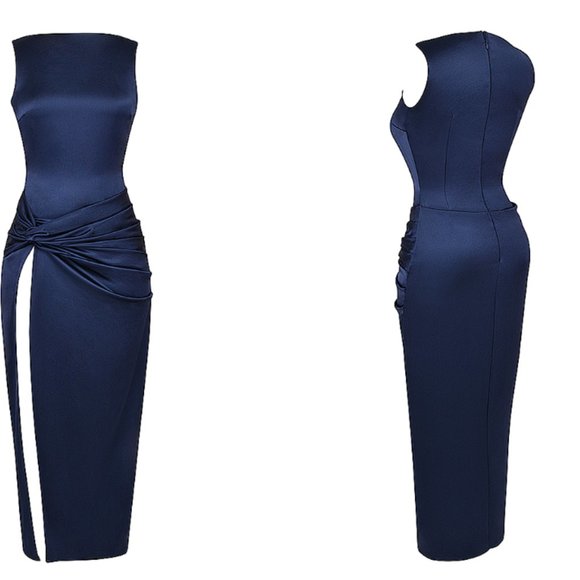 HOUSE OF CB 'Roxanne' Navy Thigh Slit Maxi Dress NWOT - Picture 6 of 10